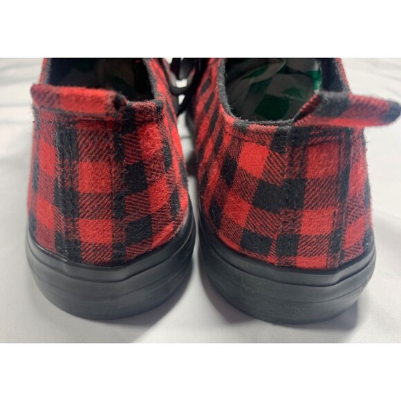 Hot Topic Sneakers Women Sz 11  Black Red Checked Flannel Gothic Punk Comfort - Picture 6 of 7